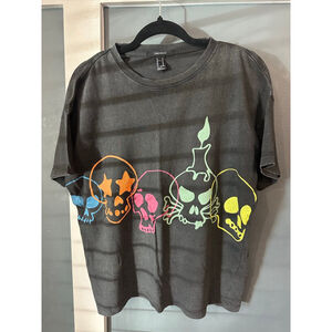 Women's Forever 21 Charcoal Multi-color Skull Graphic Short Sleeve Tee M